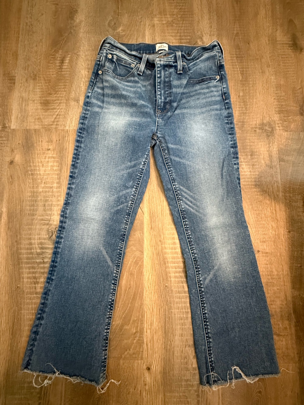 J. Crew Distressed Light-Mid Blue Ankle Crop Jeans